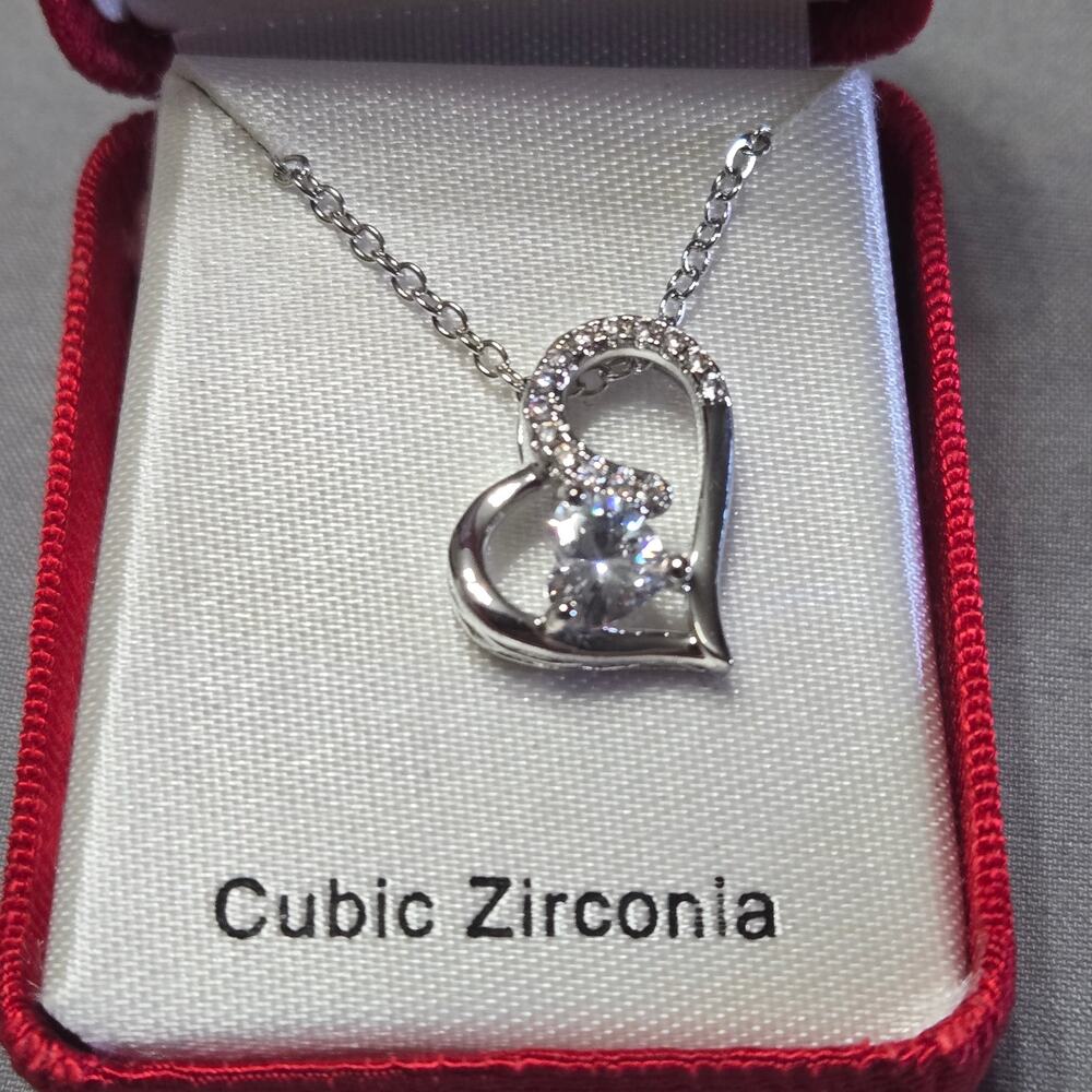 Cubic Zirconia Asymmetrical Heart Pendant Necklace